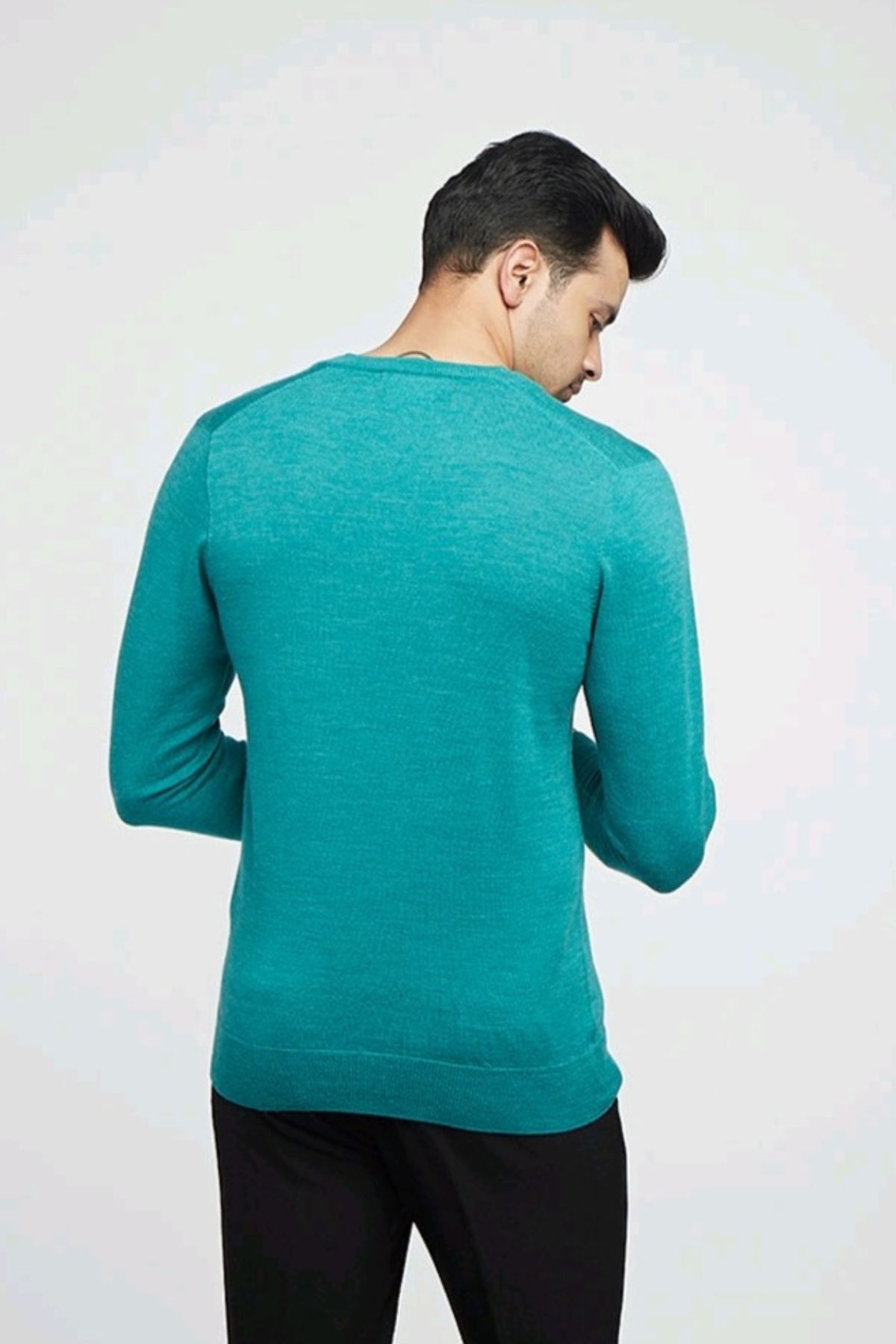 Aqua Green Merino Wool V-Neck Pullover | Men